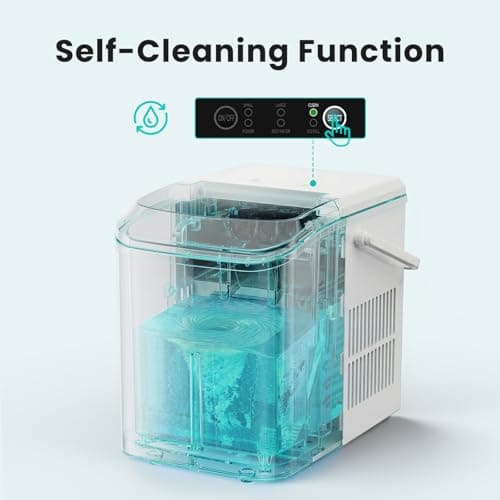 OLIXIS Countertop Ice Maker Machine with Handle, Auto-Cleaning Portable Ice Maker with Basket & Scoop, 26lbs in 24Hrs & 9 Ice Cubes in 6 Mins, 2 Ice Cube Sizes, for Home Party Camping RV, White — view 2