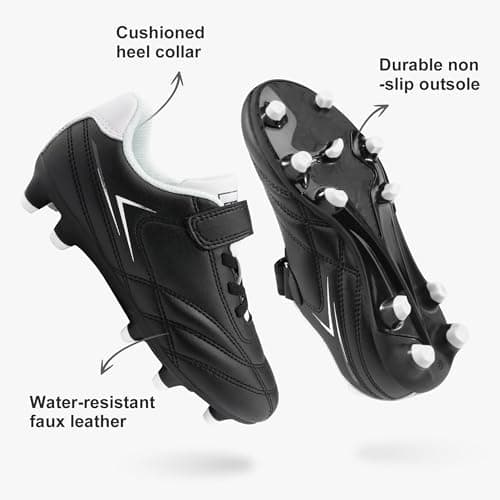 STELLE Kids Soccer Cleats Boys Girls Firm Ground Athletic Outdoor Football Soccer Shoes for Little/Big Kid(GCL005-Black,3ML) — view 3