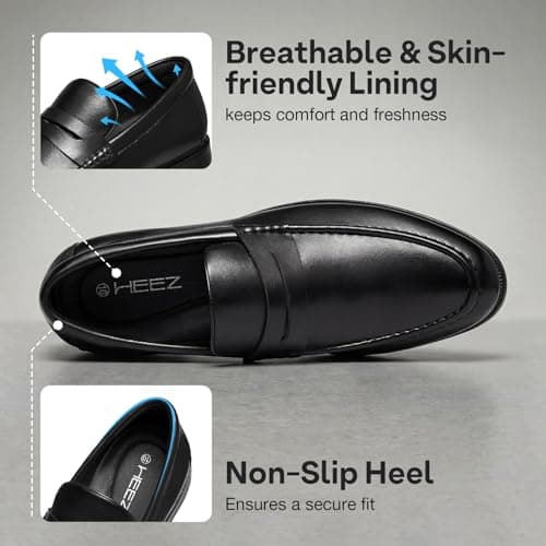 HEEZ Men's Penny Loafers, Casual Loafer Dress Shoes for Men Comfortable, Slip on Loafers for Business Formal Wedding Party Office Classic Black — view 4