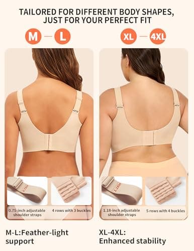 PoseFree Jelly Bra No Underwire Full Coverage Supportive Seamless Cotton Bralette Plus Size Bras for Women (Nude,2XL) — view 7