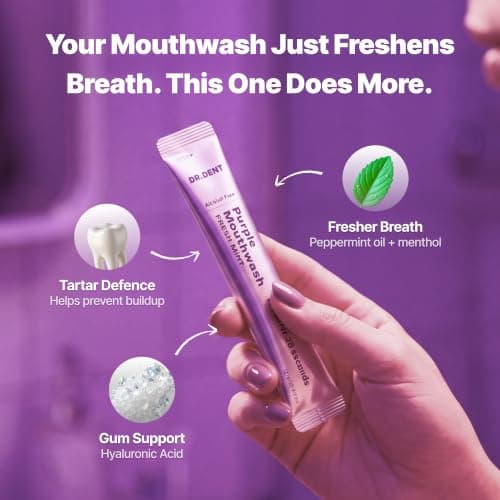 DR.DENT Purple Mouthwash for Teeth Whitening - Color Correcting Mouthwash Sachets - Peroxide Free, Alcohol Free - Freshens Breath, Supports Gum Health - Vegan, Mint Flavor (20 pc) — view 2