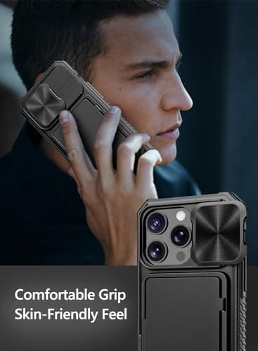 Vihibii for iPhone 15 Pro Max Case with Card Holder (4 Cards), Built-in 2X Privacy Screen Protector & Slide Camera Cover & Kickstand, Military Grade Drop Protection, Rugged Wallet Case, Black — view 7