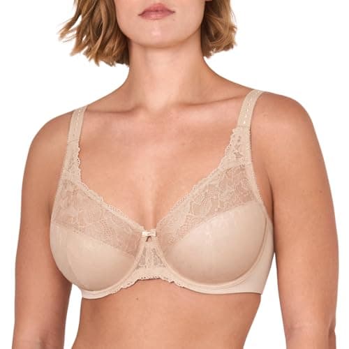 DELIMIRA Women's Plus Size Full Coverage Underwire Unlined Minimizer Lace Bra Beige 40J