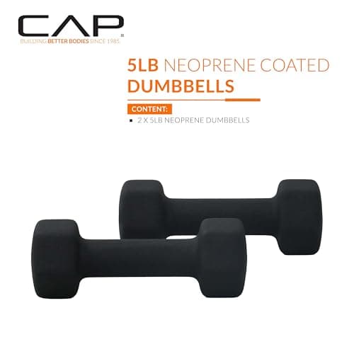 CAP Barbell 5 LB Neoprene Dumbbell Hand Weights - Pair | Black