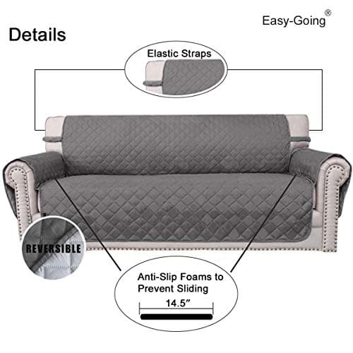 Easy-Going Reversible Couch Cover for 3 Cushion Couch Sofa Cover for Dogs Water Resistant Furniture Protector Cover with Foam Sticks Elastic Straps for Pet Cat (Sofa, Gray/Light Gray) — view 2