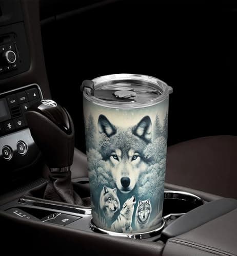 64HYDRO 20oz Snow Wolf Tumbler, Gifts for Wolves Lovers, Coffee Tumbler for Men, Women, Stainless Steel Double Wall Vacuum Insulated Coffee Mug, Travel Cup with Lid — view 4