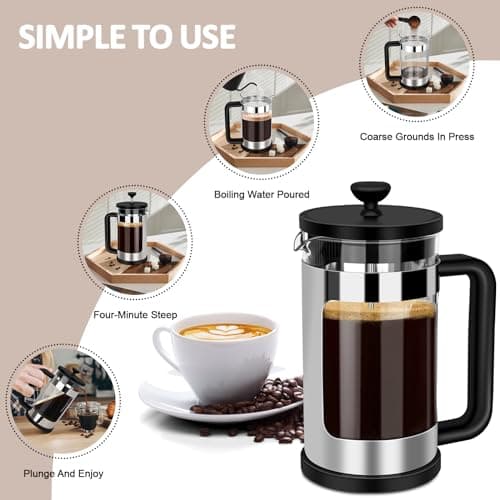 RAINBEAN French Press Coffee Maker 12 Oz, Mini Coffee Press 1 Cup, Single Serve French Press, With 3 Filterations, Heat Resistant Thickness Borosilicate Glass, Coffee Brewer Tea Press — view 3