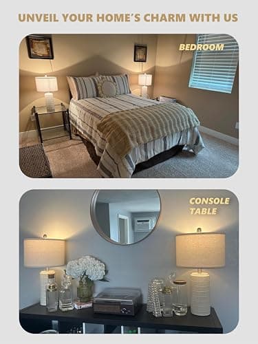 PoKat 23" Modern Ceramic Table Lamp Set of 2 for Living Room White Desk Lamps for Bedroom Farmhouse Bedside Nightstand Lamp House Warming Gifts New Home Decor End Table Lamps Gifts for Women Mom Beige — view 2