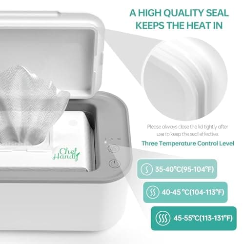 Chefhandy Baby Wipe Warmer, 3-Level Temperature Control, Silent & Even Heating, Large Capacity Wipes Dispenser for Babies & Adults, White