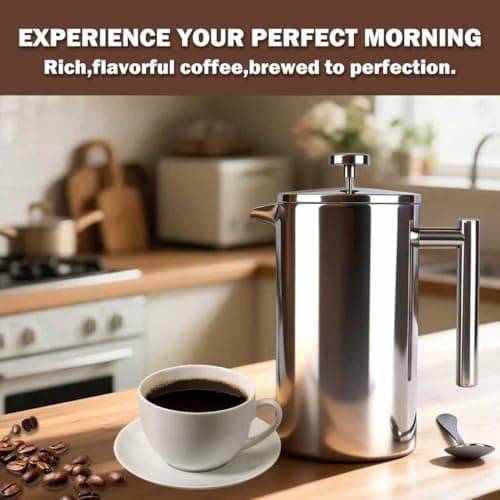 Extra Large French Press, French Press Coffee Maker 61 oz (1.8L), Insulated Stainless Steel French Press XXL Large Capacity Double Walled with Spoon for Espresso Coffee or Tea — view 3
