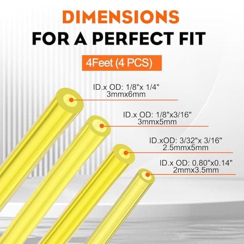 Hipa 4 Size Gas Fuel Line Hose Tubing 4 ft. Each for Small Engine Chainsaw Lawn Mower String Trimmer WeedEater Blower Model Parts I.D x O.D 1/8" x 3/16" 3/32" x 3/16" 1/8" x 1/4" .08" x .14" — view 2