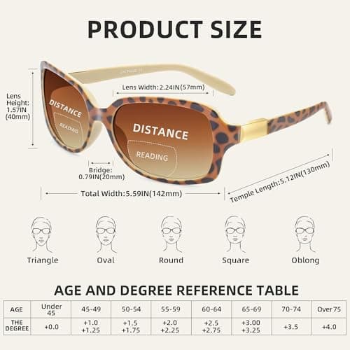 JM Classic Bifocal Reading Glasses Square Stylish Gradient Sunglasses Readers for Women +1.75 Black&Tortoise — view 5