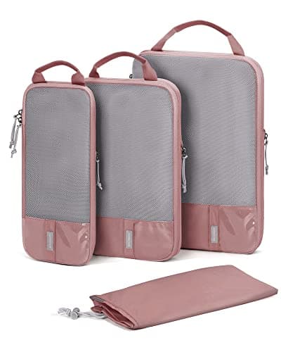 BAGSMART 4 Set Compression Packing Cubes for Travel, Lightweight Vacation Travel Essentials for Women, Travel Accessories for Suitcase Organizer Bags Set, Durable Luggage Organizer Travel Bags