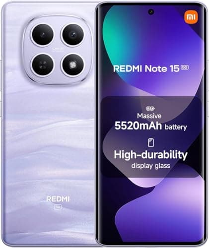 XIAOMI Redmi Note 15 5G Ai (Compatible with Tmobile Mint Tello Global) (256GB + 8GB) 6.77" NFC 120Hz 108MP Triple Cam Unlocked Model 25098RA98G Dual Sim (Mist Purple)