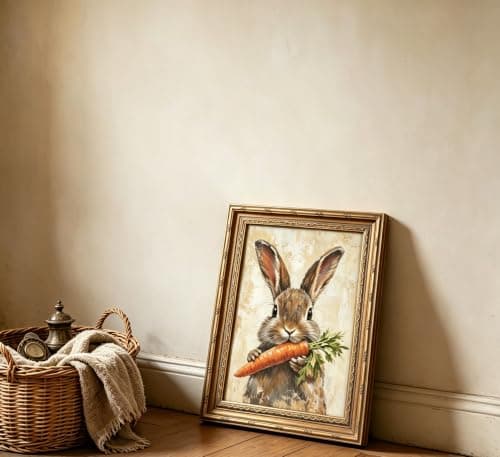Gold Framed Rabbit Wall Art Vintage Easter Canvas Painting Picture Wall Decor Countryside Farmhouse Animal Poster Print Artwork ForSuitable For Bedroom Living Room Other Home Decoration — view 6