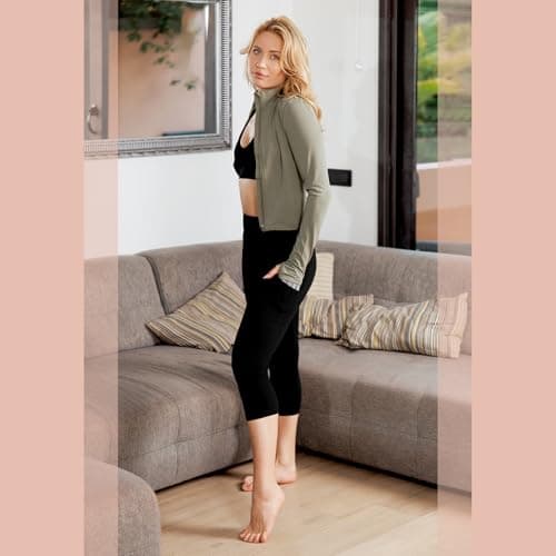 SINOPHANT High Waisted Leggings with Pockets Women, Full Length Capri Buttery Soft Stretchy Yoga Pants(Capri Black,S-M) — view 4