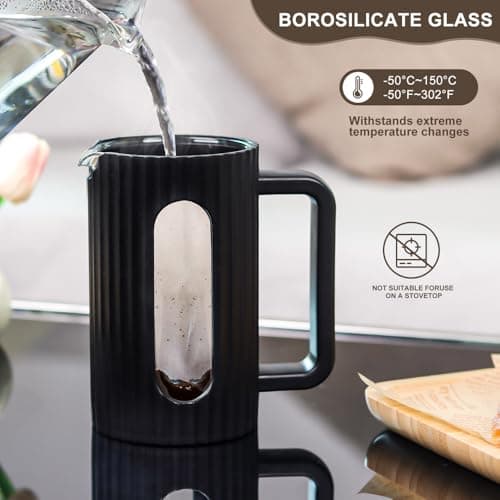 wedrink French Press Coffee Maker 34OZ, Heat Resistant Borosilicate Glass Carafe/Tea Maker Coffee Press Frother Brewer (1000ml) — view 5