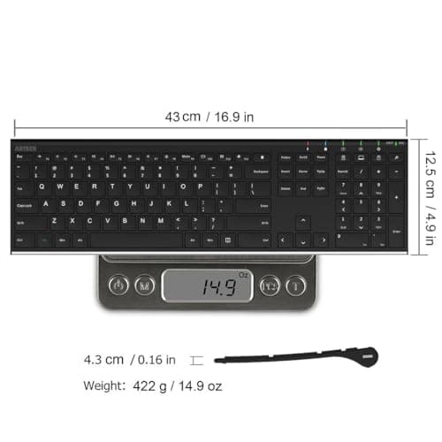 Arteck 2.4G Wireless Keyboard Stainless Steel Ultra Slim Full Size Keyboard with Numeric Keypad for Computer/Desktop/PC/Laptop/Surface/Smart TV and Windows 10/8/ 7 Built in Rechargeable Battery — view 5