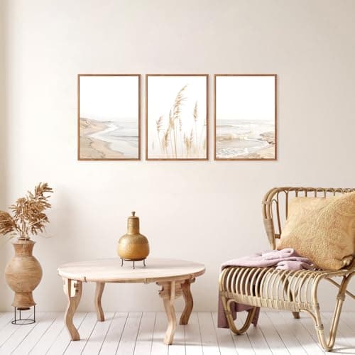 HPNIUB Modern Beach Artwork Seascape Wall Art, Seaside Framed Painting Reed Pathway Picture, Minimalist Neutral Coastal Landscape Wall Decor for Living Room,Bathroom(Set of 3,12X16 Inch) — view 5
