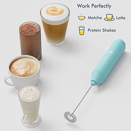 Powerful Milk Frother Handheld Foam Maker, Mini Whisk Drink Mixer for Coffee, Cappuccino, Latte, Matcha, Hot Chocolate, with Stand, Aqua — view 3