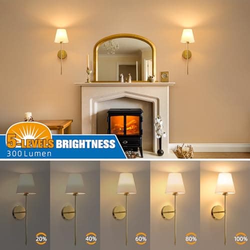 NIORSUN Battery Operated Wall Sconce Set of 2,Gold Rechargeable Wall Lights with 10400mAh Dimmable Bulbs and Remote,10 Colors Wireless Wall Lamps for Bedroom Living Room Hallway Decor — view 4