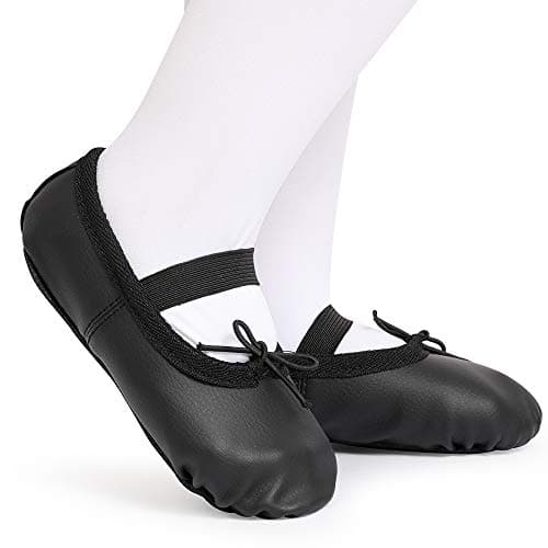 EASTBUDDY Ballet Shoes Leather Ballet Flats Full Sole Dance Slippers for Girls Toddlers Black 11 Little Kid — view 3