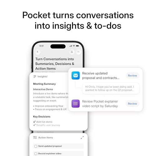Pocket AI Voice Recorder & Smart Assistant – Auto Transcription, Summaries & Action Items – AI Note Taker for Meetings, Calls & Productivity - Space Grey