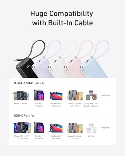 Anker Nano 3-in-1 Portable iPhone Charger, 10,000mAh Power Bank with Built-in USB-C Cable and Foldable Wall Plug, 30W Max Battery Pack, Travel Essentials for iPhone 17/16/15 Series, Galaxy, MacBook — view 5