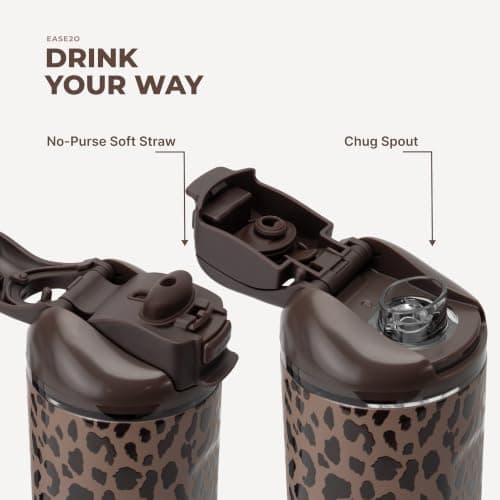 HydroJug Ease2o 32oz Insulated Water Bottle, Straw & Chug Lid, Brown Leopard — view 4
