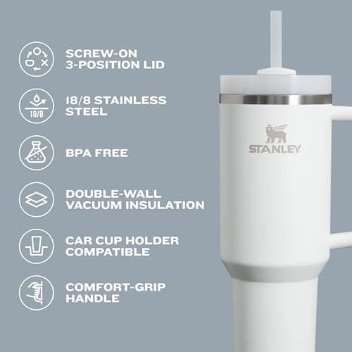 STANLEY Quencher H2.0 Tumbler with Handle and Straw 40 oz | Flowstate 3-Position Lid | Cup Holder Compatible for Travel | Insulated Stainless Steel Cup | BPA-Free | Black 2.0 — view 3
