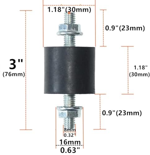 APUXON 4pcs Rubber Vibration Isolator Mounts 30 x 30mm Shock Absorber with M8 x 23mm Studs Vibration Isolators