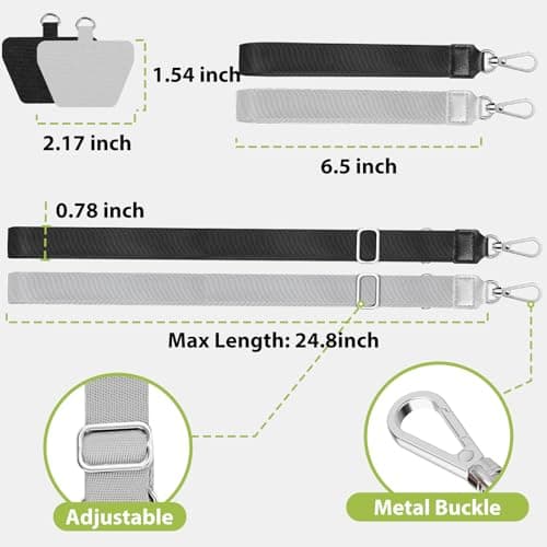 takyu Phone Lanyard, 2 Pack Crossbody Anti-Drop Neck and Wrist Strap with 2 Pcs Tether Patches, Secure Hands-Free Compatible for iPhone Samsung Perfect for Nurses, Teachers, Travel, Hiking Black+Gray — view 4