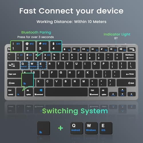 SQQSOOZ Wireless Rechargeable Keyboard, Slim Keyboard, Grey Black — view 2