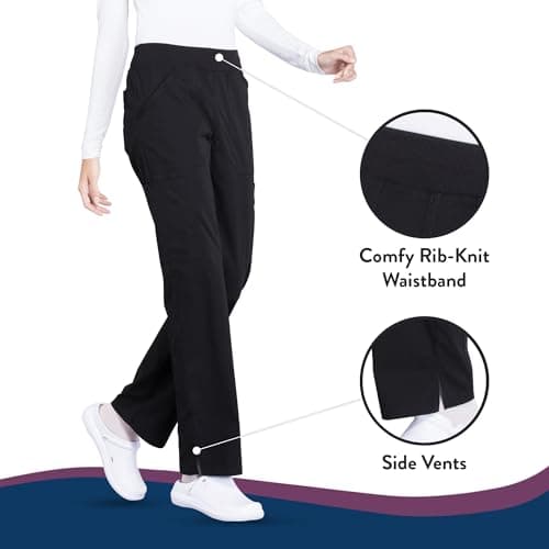Cherokee Women's Scrub Pants Mid Rise Straight Leg Pull-on Cargo Pant with 6 Pockets & 2-Way Stretch Fabric - WW170, S, Black — view 4