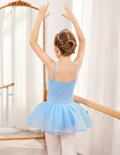 Zaclotre Girls Sequin Leotard Sparkly Strap Ballet Skirted Leotards Tutu Dress Ballerina Outfit Dance Costume Blue Size 8-9 Years — view 4