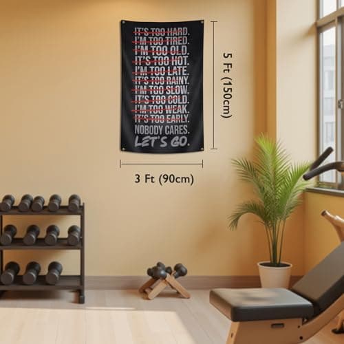 Nobody Cares Let's Go Gym Flag 5x3 Ft Motivational Workout Banner with 4 Brass Grommets,Durable Inspirational Wall Flag for Home Gym, Fitness Studio & Office Decor — view 2