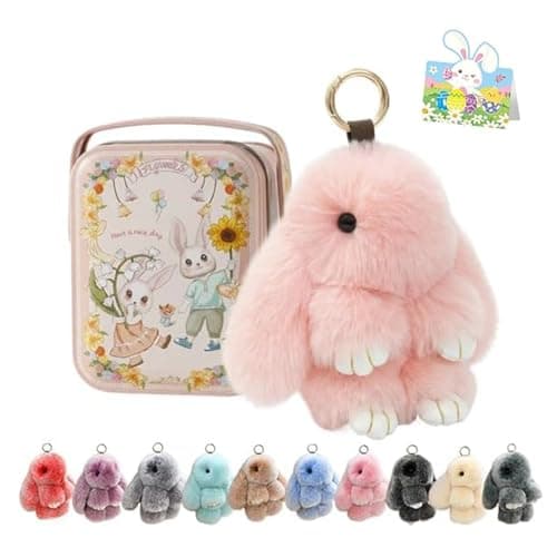 2026 New Bunny lulu Keychain, Cute Soft Fuzzy Bunny Keychain with Tin Box, Rabbit Charm for Bags, Easter Gift (B)
