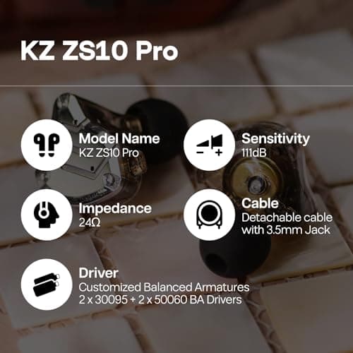 Linsoul KZ ZS10 Pro, 4BA+1DD 5 Driver in Ear Monitor, HiFi Wired Earbuds, Gaming Earbuds, Hybrid IEM Earphones with Stainless Steel Faceplate, Recessed 2 Pin Detachable Cable (Without Mic, Black) — view 5