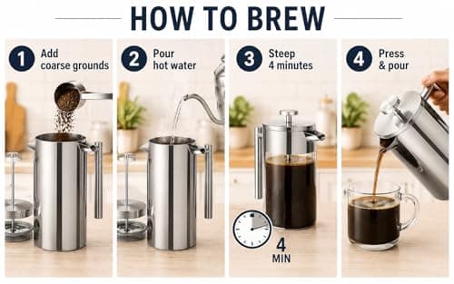 34 Oz Insulated 304 Stainless Steel French Press for Home and Camping — view 6