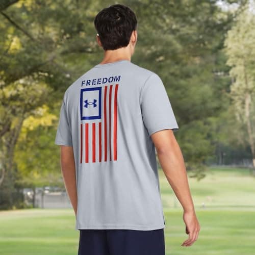Under Armour Men's New Freedom Flag T-Shirt, (038) Steel Medium Heather/Red/Royal, X-Small — view 4