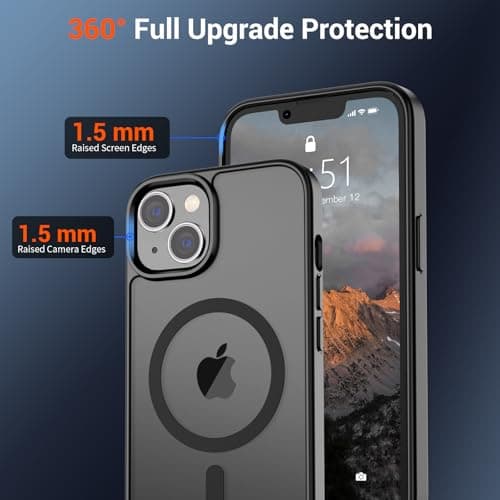 SUPFINE Magnetic for iPhone 13 Case/iPhone 14 Case with Screen Protector (Compatible with MagSafe)(Military Grade Drop Protection) Translucent Matte Phone Cover,Black — view 3