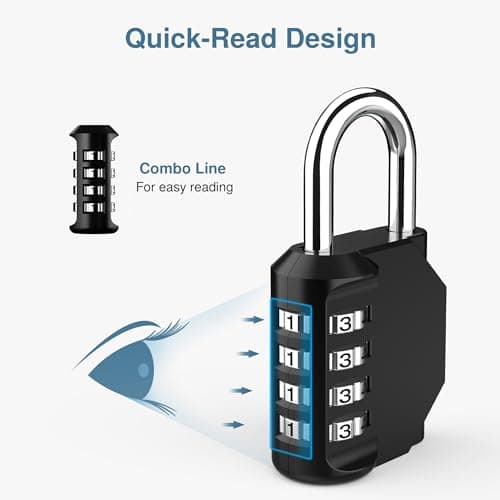 Puroma 2 Pack Combination Lock 4 Digit Padlock for School Gym Locker, Sports Locker, Fence, Toolbox, Case, Hasp Storage (Black & Code Window) — view 2