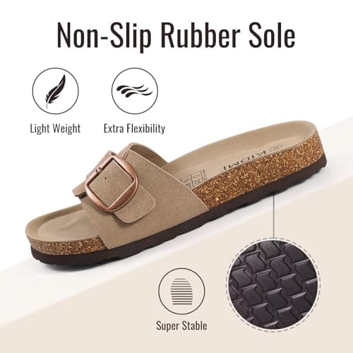 KIDMI Women's Cork Footbed Sandals Comfortable Suede Summer Slides — view 4