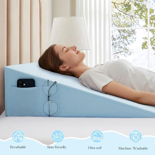 INVGEEXI Baby Blue Bed Wedge Pillow Cover with Side Pocket, Soft & Breathable Microfiber Wedge Pillow Case Cover with Zipper, 24" L x 24" W x 12" H (Pillow Not Include) — view 4