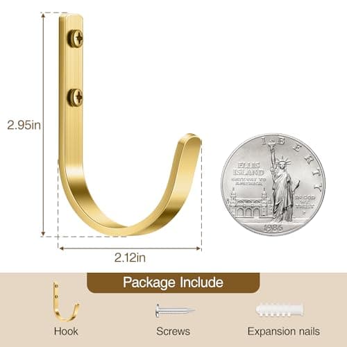 Josmimic 10 Pack Wall Hooks for Hanging Towel/Coat - 22LB Screw in Metal Hanger Wall Mount, for Outdoor, Closet, Door, Bathrooms, for Backpack, Robe, Brushed Gold — view 2