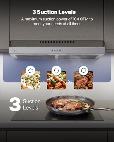 Upstreman 30 Inch Under Cabinet Range Hood, Stainless Steel Kitchen Vent Hood with LED Lights, Button Control, 3 Speed Exhaust Fan Ducted/ductless Convertible, 3-Layer Aluminum Filters, Stainless — view 2