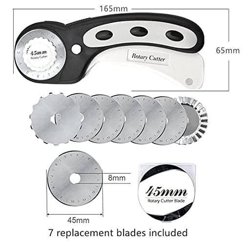 Headley Tools 45mm Rotary Cutter with 7pcs Extra Blades, Ergonomic Handle Rolling Cutter with Safety Lock for Crafting, Sewing, Quilting, Fabric Rotary Cutter Perfect for Left & Right Hand (Black) — view 4