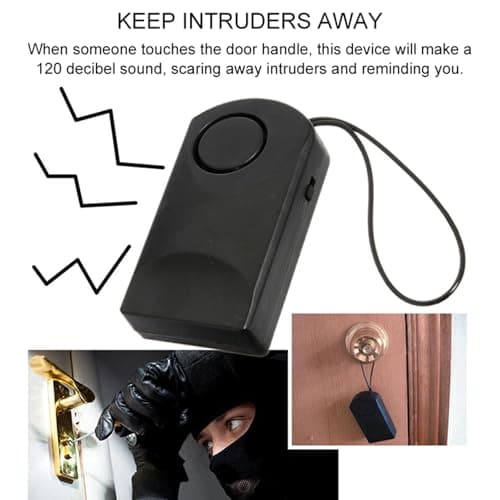 Vikye Door Handle Alarm with 120dB Vibration Triggered, Portable Doors Alarms When Opened Up to 200m, Hangs on Door Knob or Handle for Travelling Home Security — view 4