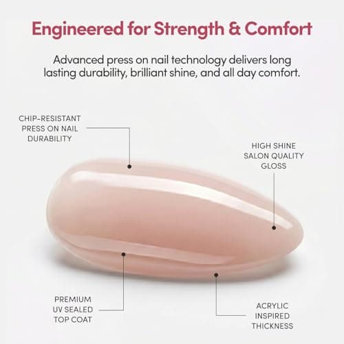 Glamnetic Press On Nails - MaDamn | French Tip UV Finish Short Pointed Almond Fake Nails, Salon Quality Semi-Transparent Nails in 12 Sizes - 24 Nail Kit with Glue — view 3