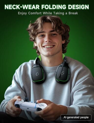 Gvyugke 2.4GHz Wireless Gaming Headsets for PS5, PS4, PC, Switch - Bluetooth 5.3 Gaming Headphones with Noise Canceling Mic, 7.1 Surround Sound, 70H Battery, Blue Lighting - Black Green — view 3